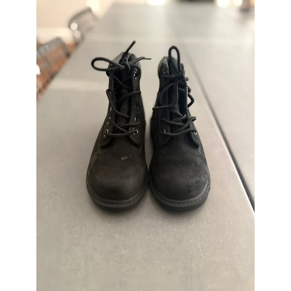 Timberland Kids Black Leather Lace-Up Boots Size 8.5